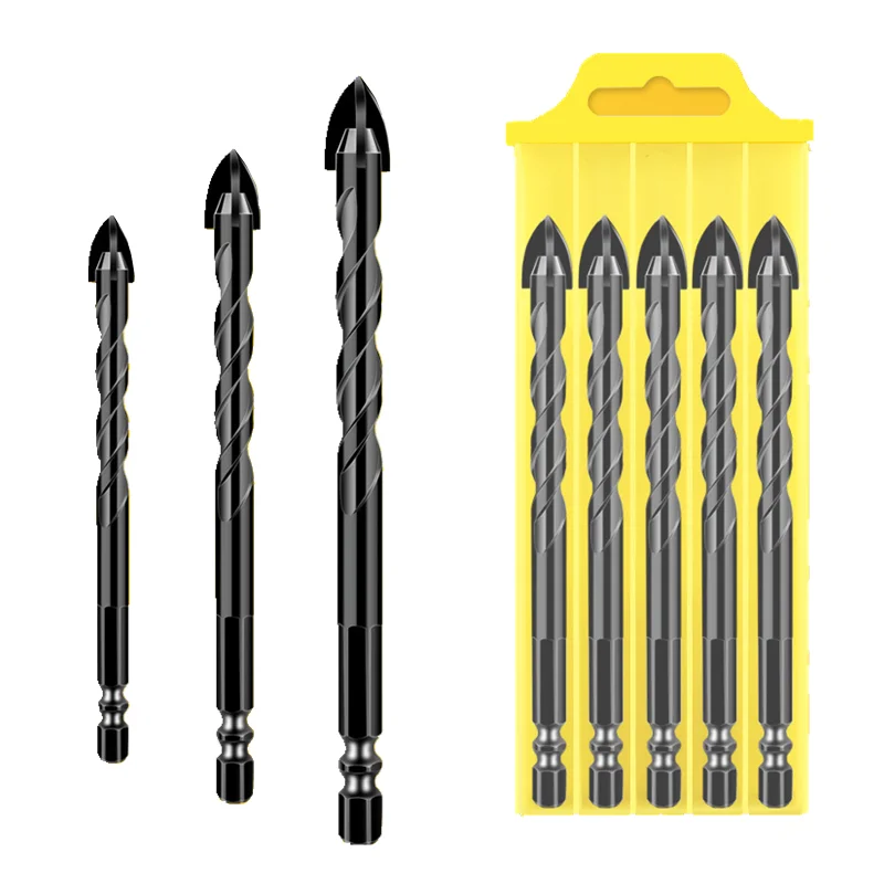 5/10pcs/set of alloy drill bit set cemented carbide cross pointed ceramic tile drill bit hexagon handle power tool accessories