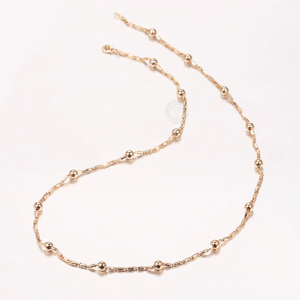 Elegant Beaded Satellite Necklaces For Women Girls 585 Rose Gold Color Ball Beads Link Chain Wedding Female Jewelrty CN46