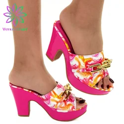 Scarpe di Design italiano di colore fucsia in vendita calda pantofole da donna africane con scarpe di cristallo di alta qualità possono abbinare l'abito da sposa