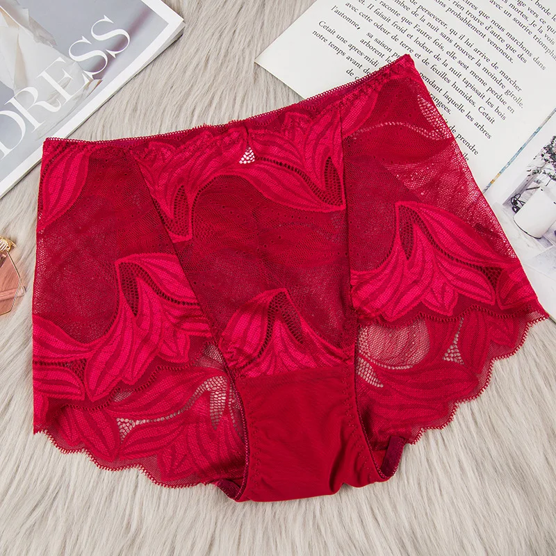 9PCS Women\'s underwear Ladies high waist sexy big size panties transparent hollow cotton  lace comfortable carry buttock briefs