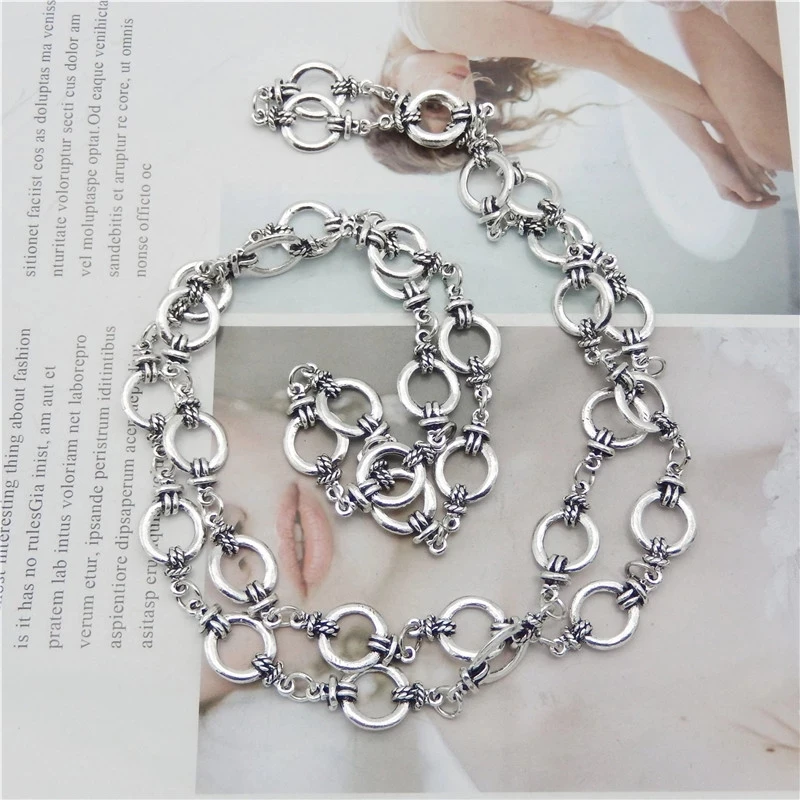 1Meter Bohemia Antique Silver Color Chain Bracelet Handbag Chain Necklace Women Vintage DIY Jewelry Chains Big Size