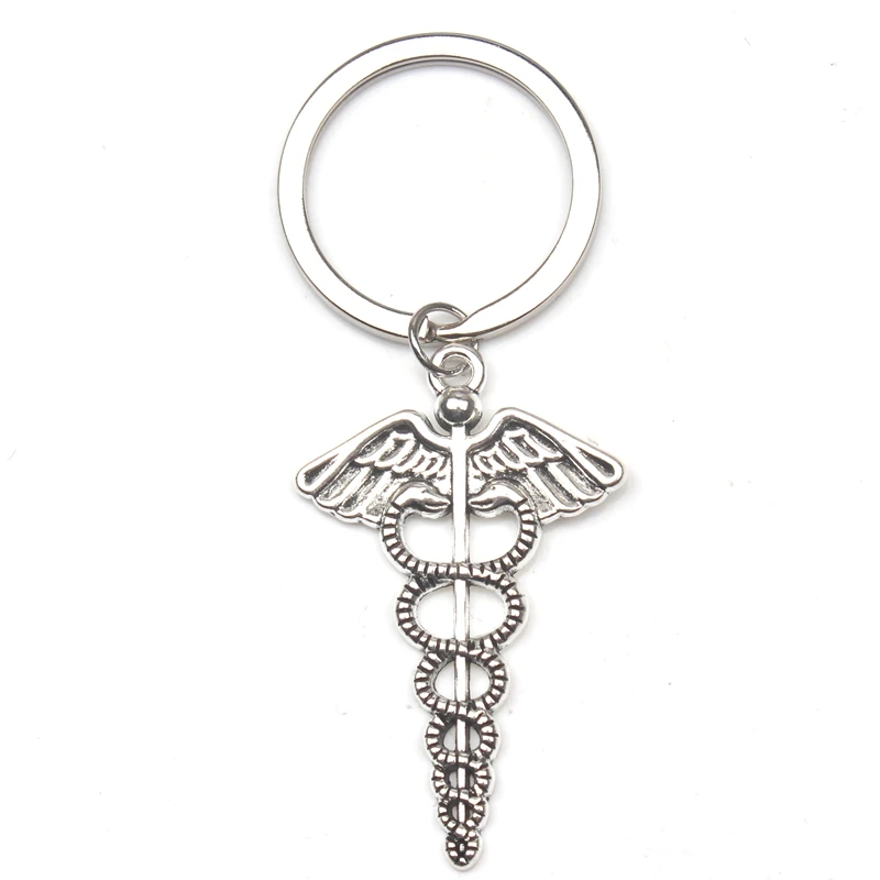 New Cute Keychain Caduceus Medical Symbol,Vintage Jewelry Accessories Funny Gift 49x30mm Pendant Antique