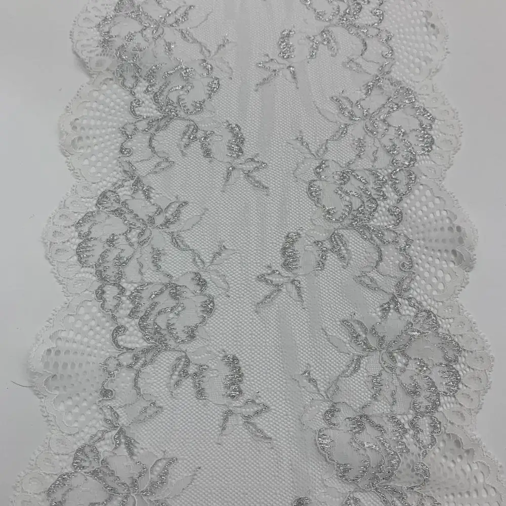 3y/lot Width 23.60cm White Silver Elastic Stretch Lace trim Skirt Hem Underwear Sewing Craft DIY Apparel Fabrics Lace Wholesales