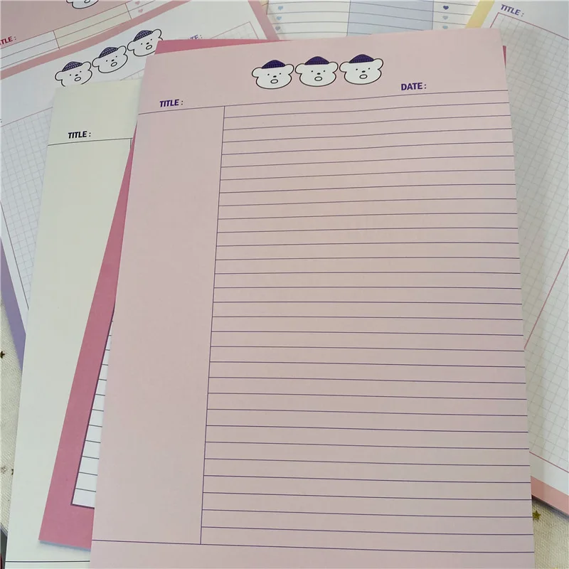 Korean Ins Cartoon Cute Three Little Bears Notebook 30sheets B5 Grid Horizontal Line Memo Pad Learning Note Word Book Stationery