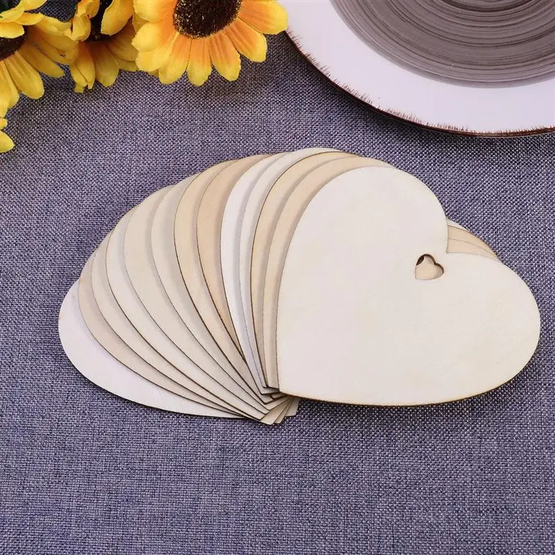 50pcs 100mm Unfinished Wooden Hearts Blank Wood Slices Gift Tags For Wedding Wooden Circle Discs for Christmas Painting