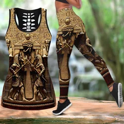 Anubis Ancient Egyptian 3D Printed Hollow Tank Top & Leggings Set Fitness Female Full Length Leggings Yoga Pants LKB-22