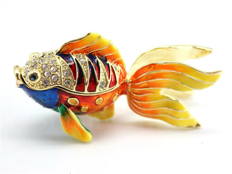 Enamelled Trinket Box Gold Fish Home Decorative Box Lucky Gift Box