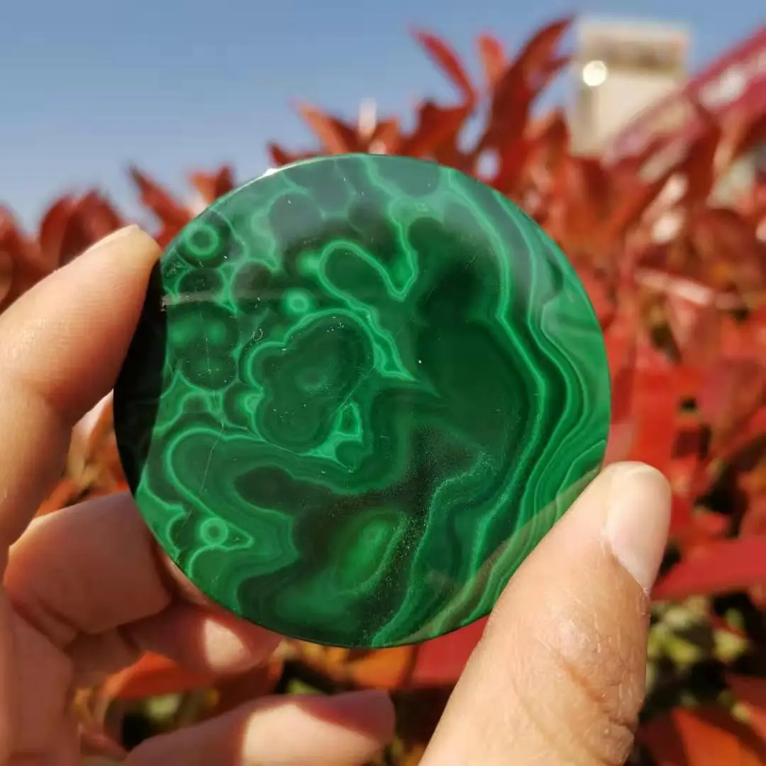 5~6cm Natural Malachite disc polished gemstone circular slice