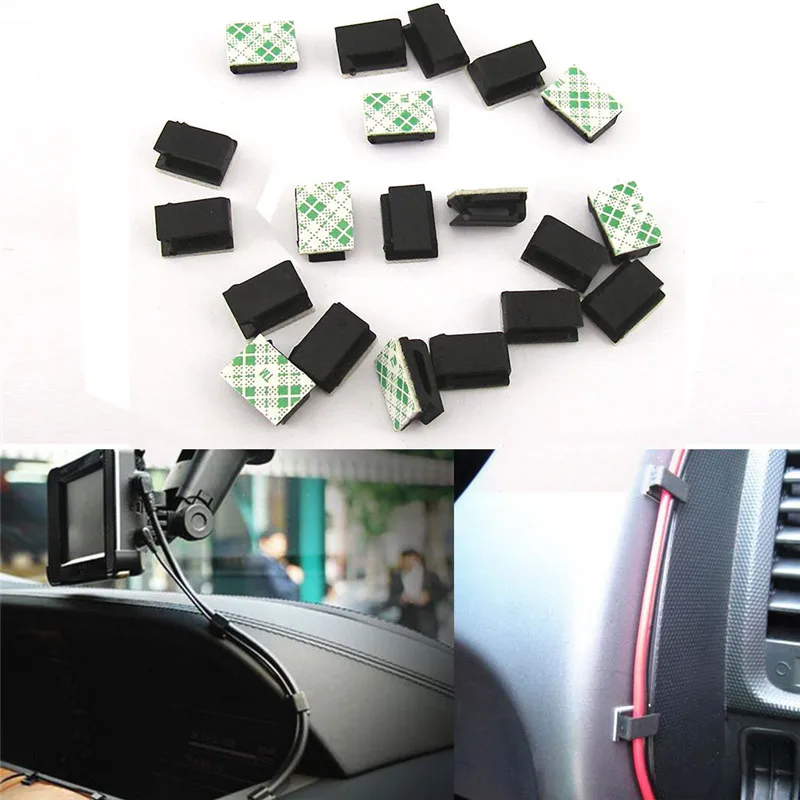 20PCS Car Useful Wires Self-adhensive Fixed Clips Data Cord Tie Cable Mount Car Hook Car Stuff Interior Holder Self-adhesive