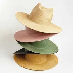 Sombrero de paja de ala ancha para mujer, Fedora de paja trenzada fina, hierba preciosa, moda de verano, Jazz, playa, Panamá, Derby de Kentucky, 2020