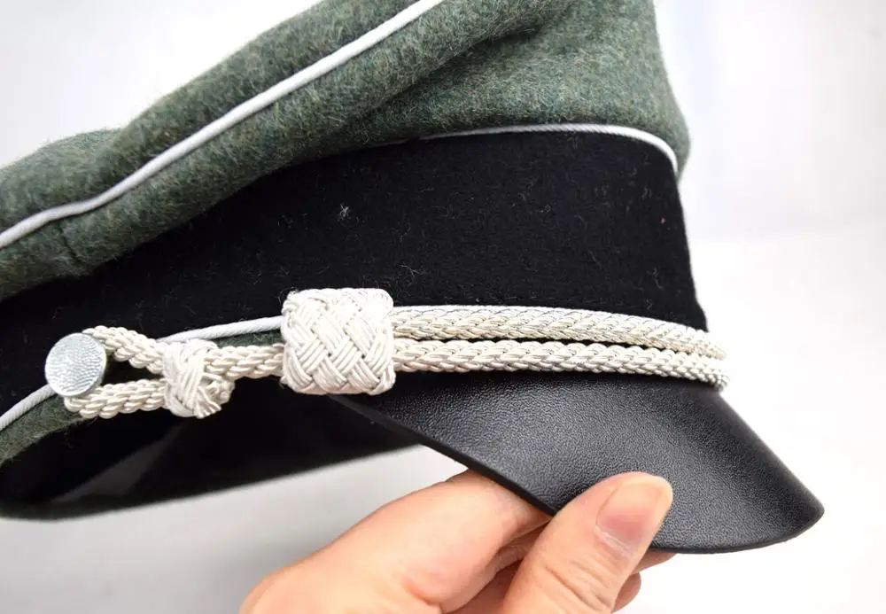 German Field Marshals Generals Officers Crusher Field Visor Hat Cap W White Pipe Silver Chin Cord Sweat Ring Leather