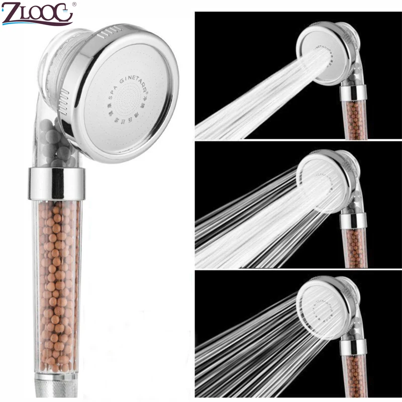 Zloog Bathroom Shower 3 Modes Adjustable Jetting Rainfall Spa Saving Water Mineral Ball Anion Filter High Pressure Shower Head