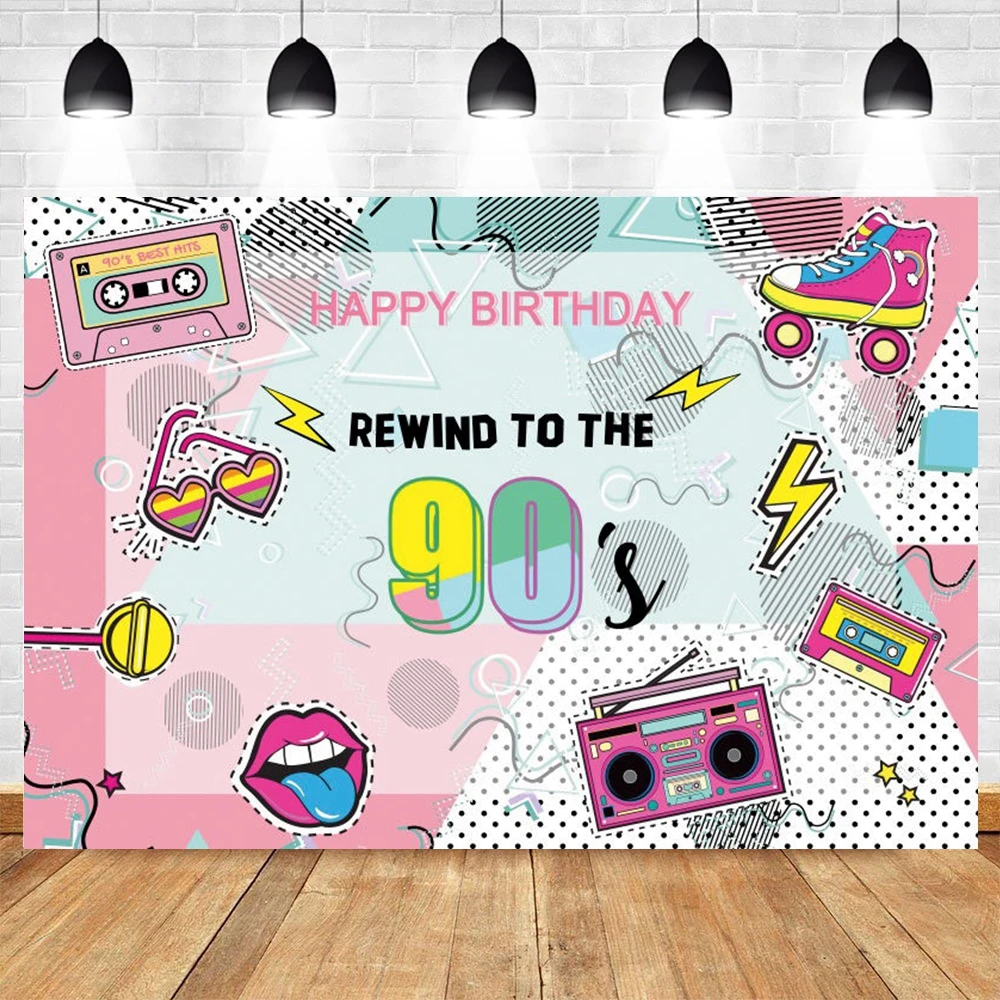 

Hip Hop 90‘s Birthday Party Decoration Backdrop Rewind To The 90s Party Banner Photo Booth Background Photo Studio Supplies Prop