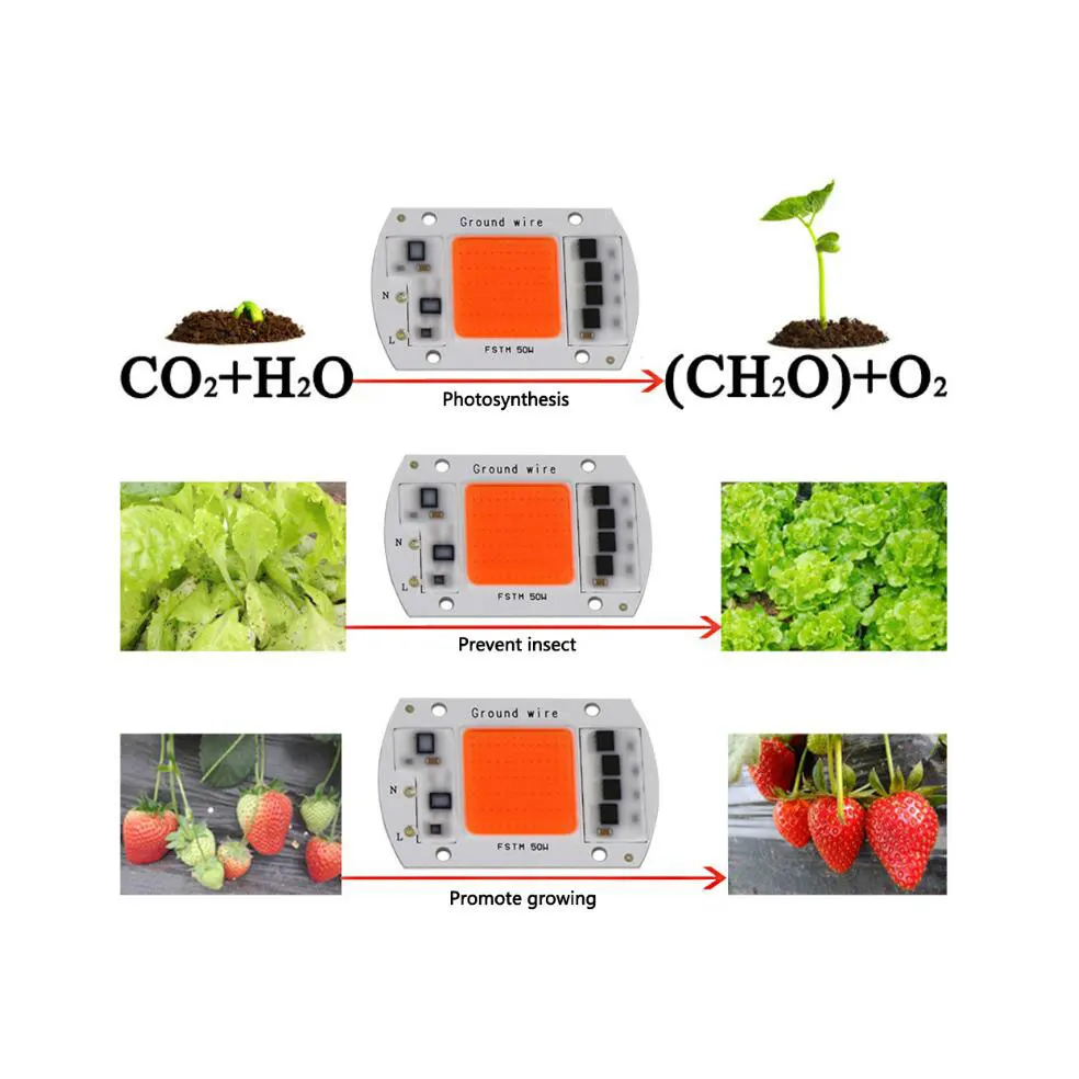 Büyümek ışık tam spektrumlu LED COB lamba AC220V 20W 30W 50W sürücüsüz giriş akıllı IC sürücü DIY LED projektör spot ampul