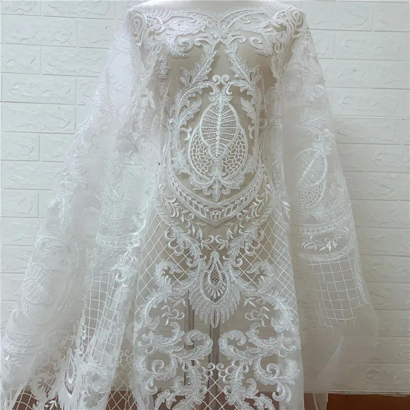 2020 LFY New Style Gorgeous Off white Corded Guipure Mesh Afrian Nigerian Bridal Wedding dress French Chantilly lace fabric