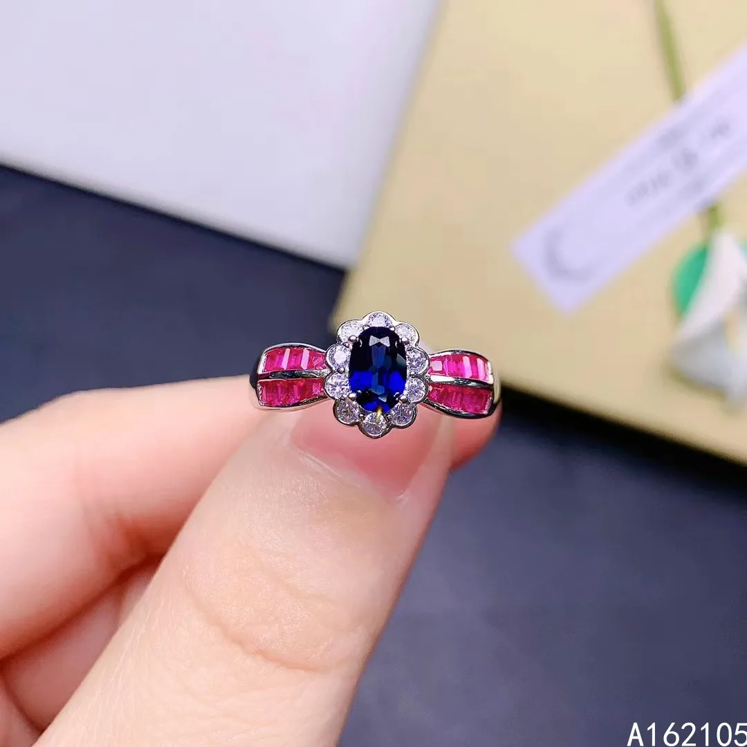 

925 pure silver Chinese style natural Sapphire women's noble trendy flower Color zircon adjustable gem ring fine jewelry support