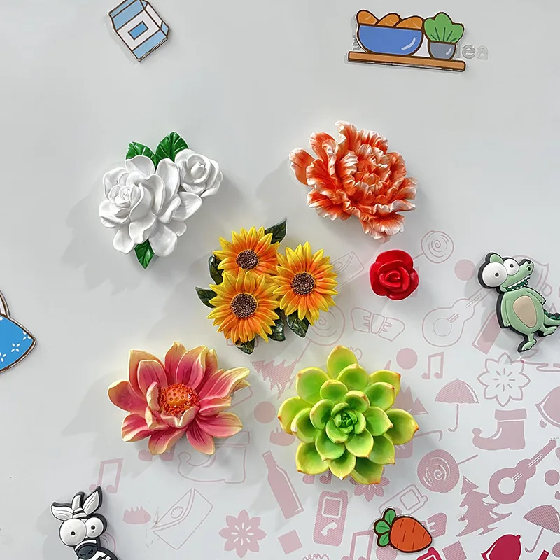 Beautiful Flowers Refrigerator Magnets Jasmine, Peony, Lotus, Rose, Sunflower, Succulent Cute Magnets for Fridge Kitchen Decor