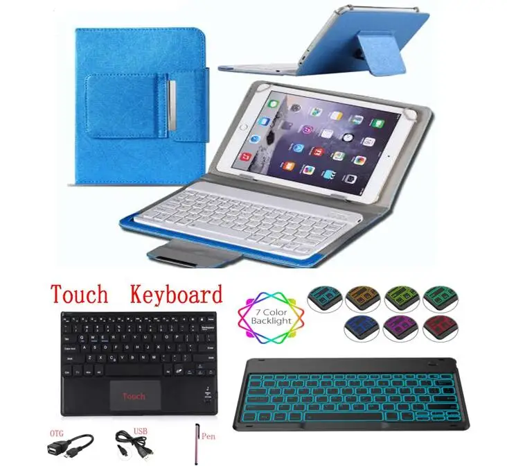 

Universal 7'' Tablets Case Touchpad LED Light Keyboard for 7 Inch Android Tablet PC Backlit Bluetooth Keyboard Cover + Pen