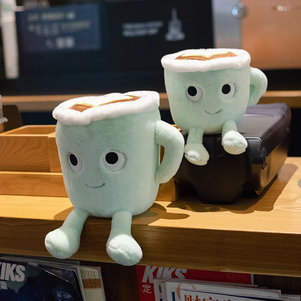 Bonito fofo dos desenhos animados recheado de pelúcia copo de café brinquedos rosa romântico sakura latte e japonês matcha latte bonecas presentes