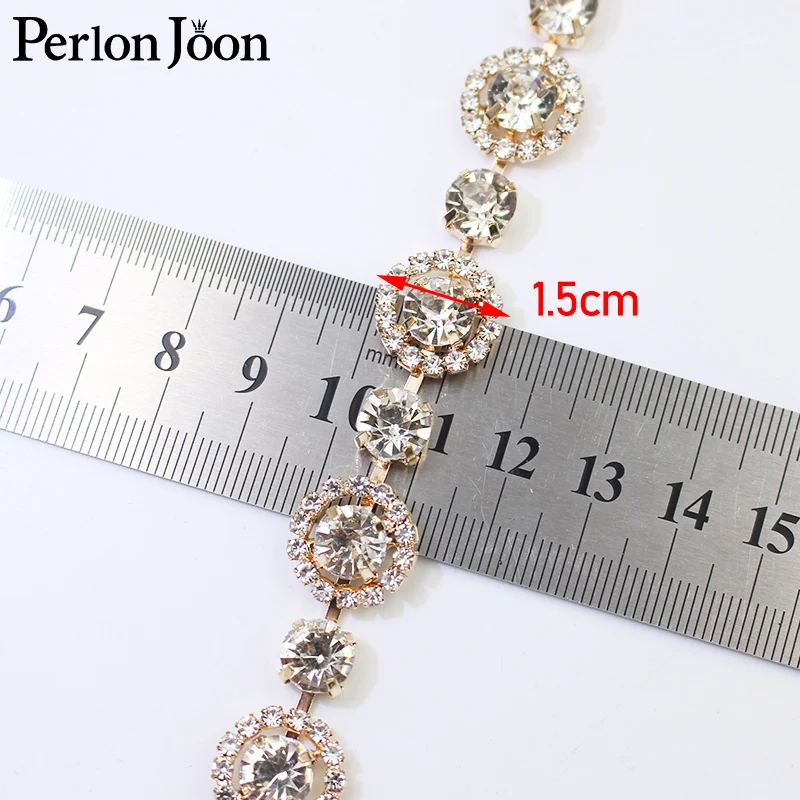 1yard colorful circle crystal arrangement rhinestone applique trim chain sewn on shoes wedding decoration accessories ML134