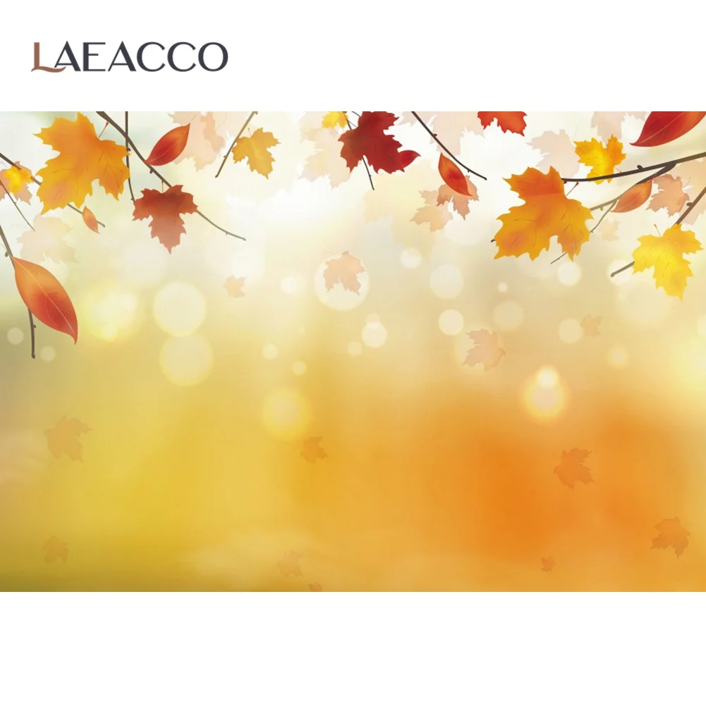 Laeacco Dreamy Yellow Fallen Maples Polka Dolts Light Bokeh Autumn Child Baby Photocall Scenic Photo Background Photo Backdrops