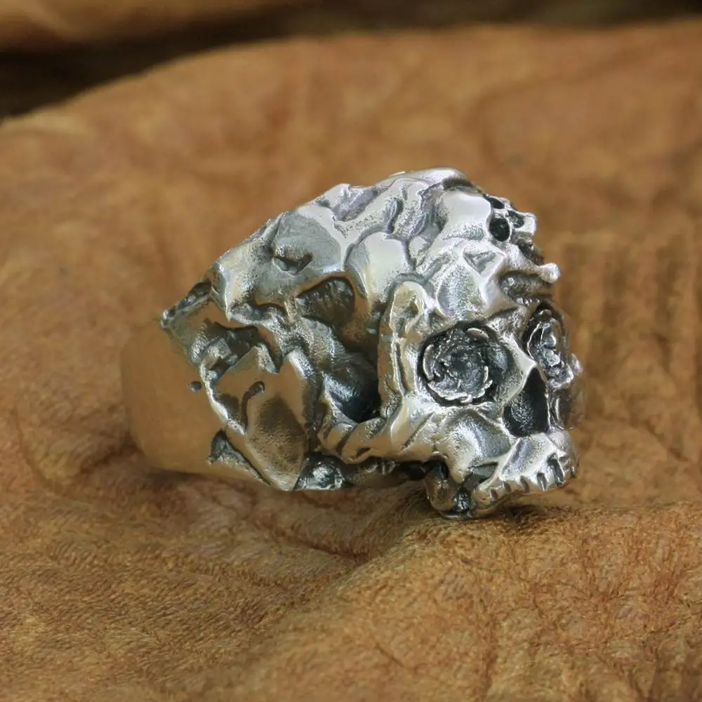 925 Sterling Silver Rose Skull Ring Mens Biker Rock Punk Ring TA280 US Size 7~15