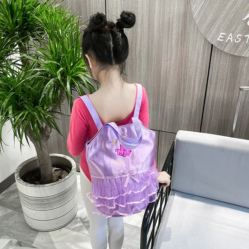 Ruoru Girls Pink Ballet Dance Bag Students Backpack Embroidered Ruffled Handbag Children Ballerina Bag Kid Gymnastics Backpack