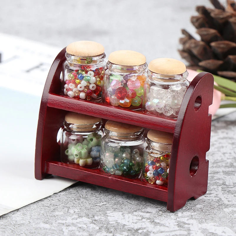 

Wooden Spice Rack Shelf Dollhouse Kitchen Accessories 1:12 Doll House Miniature