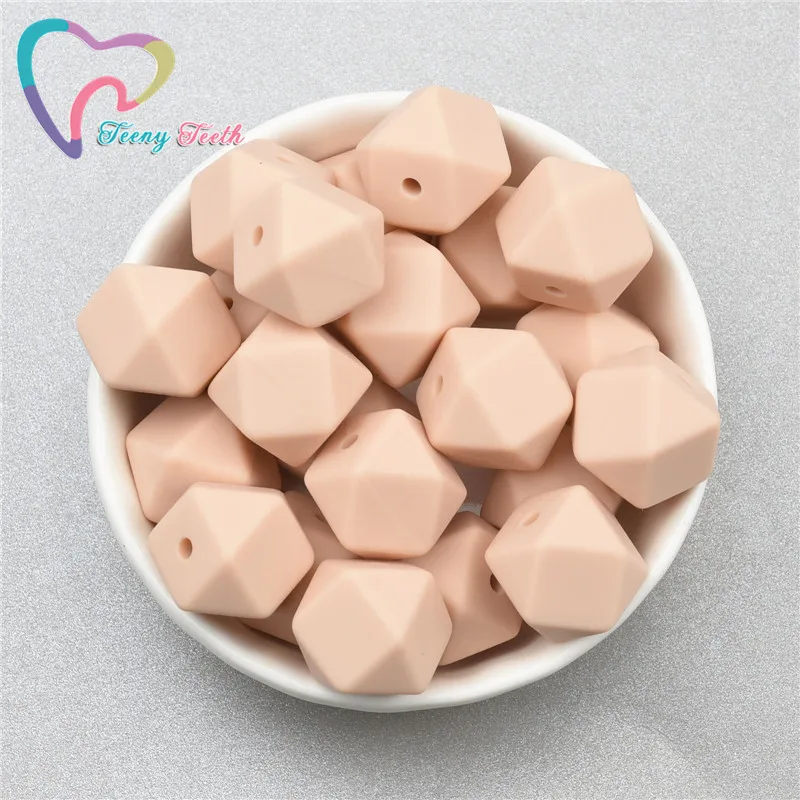 Teeny Teeth 10 PCS Peach 14-17 MM Hexagon Silicone Loose Beads Chewable BPA Free Pendant Loose Bead DIY Necklace Baby Kids Toys