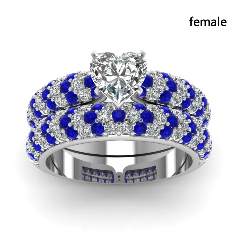 Moda casal anéis de aço inoxidável azul masculino anel feminino zircão strass anéis conjunto nupcial noivado casamento banda presente