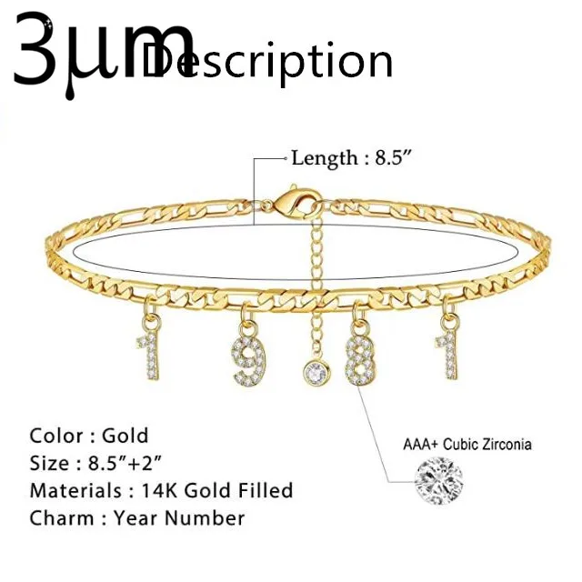 3UMeterBirth Year Number Ankle custom Bracelets for CZ Name Anklet Personalized Bracelets for Women Beach Foot Jewelry for Gifts