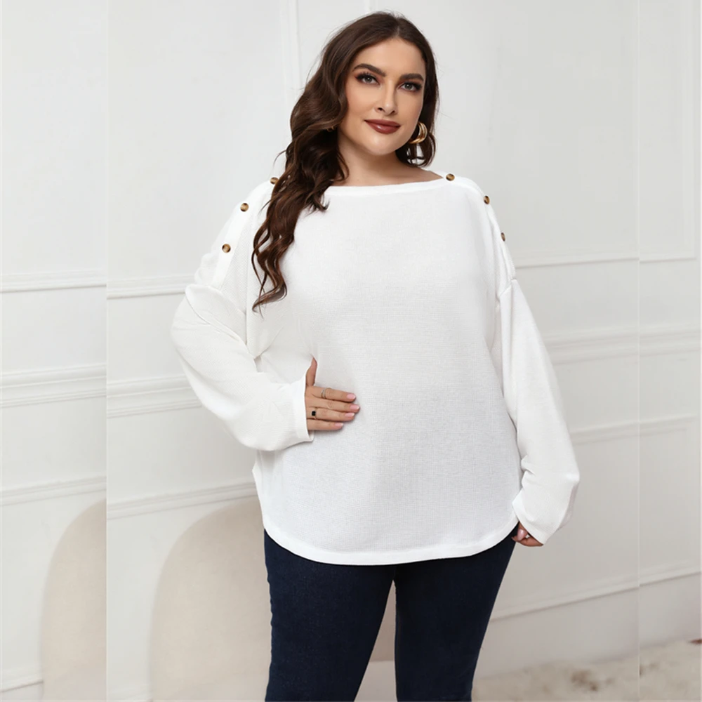 2022 Lente Nieuwe Hot Verkoop Europese En Amerikaanse Stijl Plus Size Boothals Top Lange Mouwen Voor Vrouwen