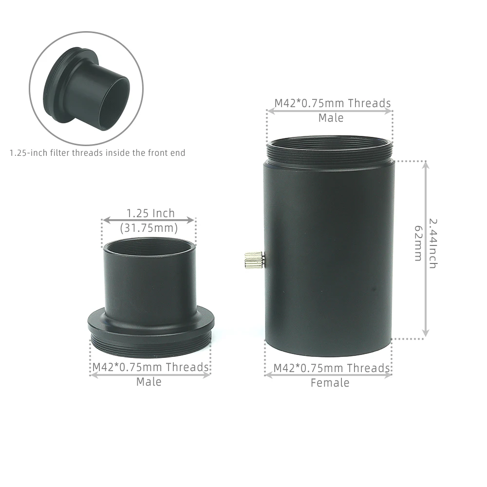 EYSDON 1.25 "do M42 T2 Adapter rura przedłużająca teleskop CA1 tuleja przedłużona Cylinder w pełni metalowy t-mount