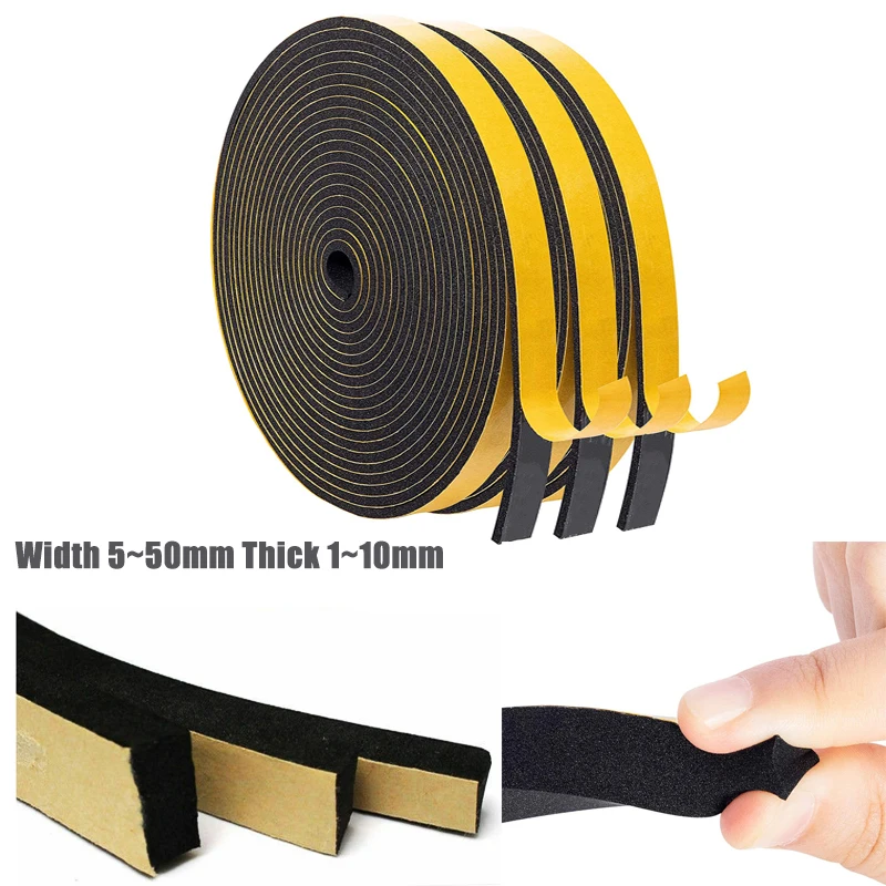 Rubber Self Adhesive Sponge Seal Strip Width 5~50mm Thick 1~10mm EVA Black Foam Anti-collision Seal Gasket