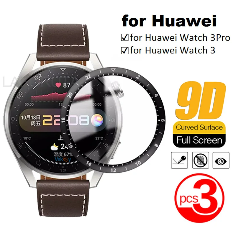 3Pcs Full Curved Screen Protector For Huawei Watch 3 Pro Huawei Watch 3 Protective Film Cover Smartwatch Accessories (Not Glass)