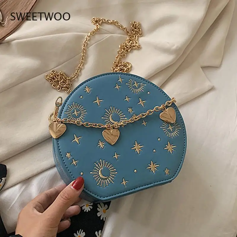 Fashion Starry Sky Round Bags Women Crossbody Bag Luxury Chain Circular Shoulder Bag Lady Small Embroidery Women\'s Handbag 2020