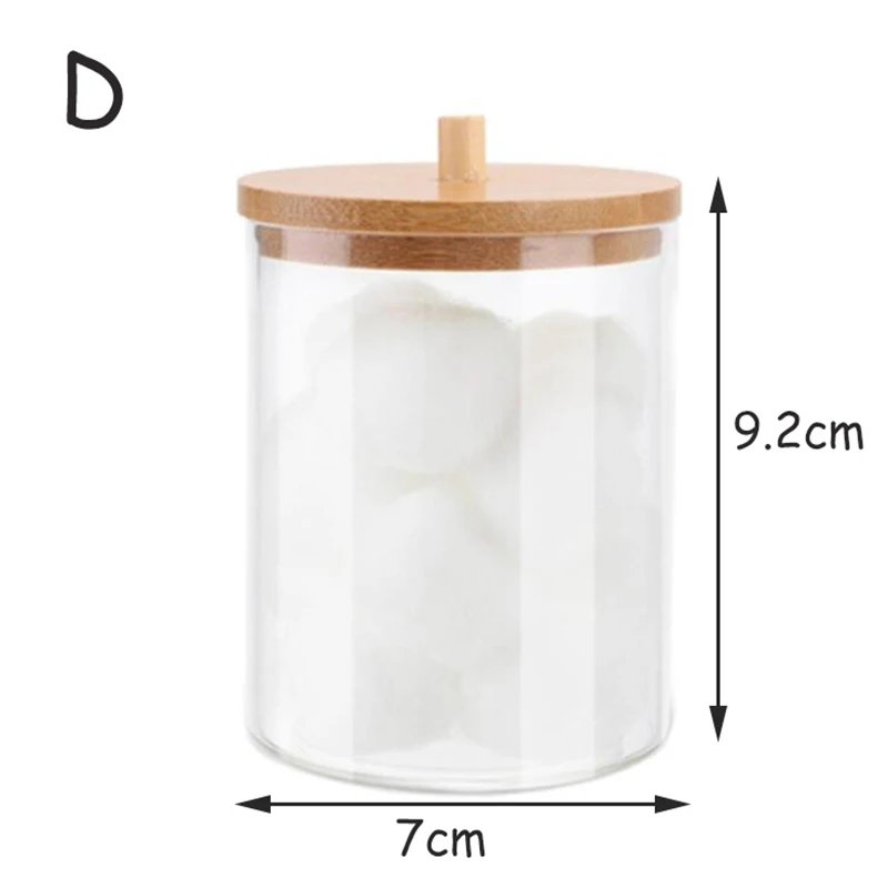 Acryl Aufbewahrungsbox Badezimmer Glas Make-up Organizer Baumwolle Runde Pad Halter Wattestäbchen Box Qtip Halter Spender mit Bambusdeckel – Detail 16
