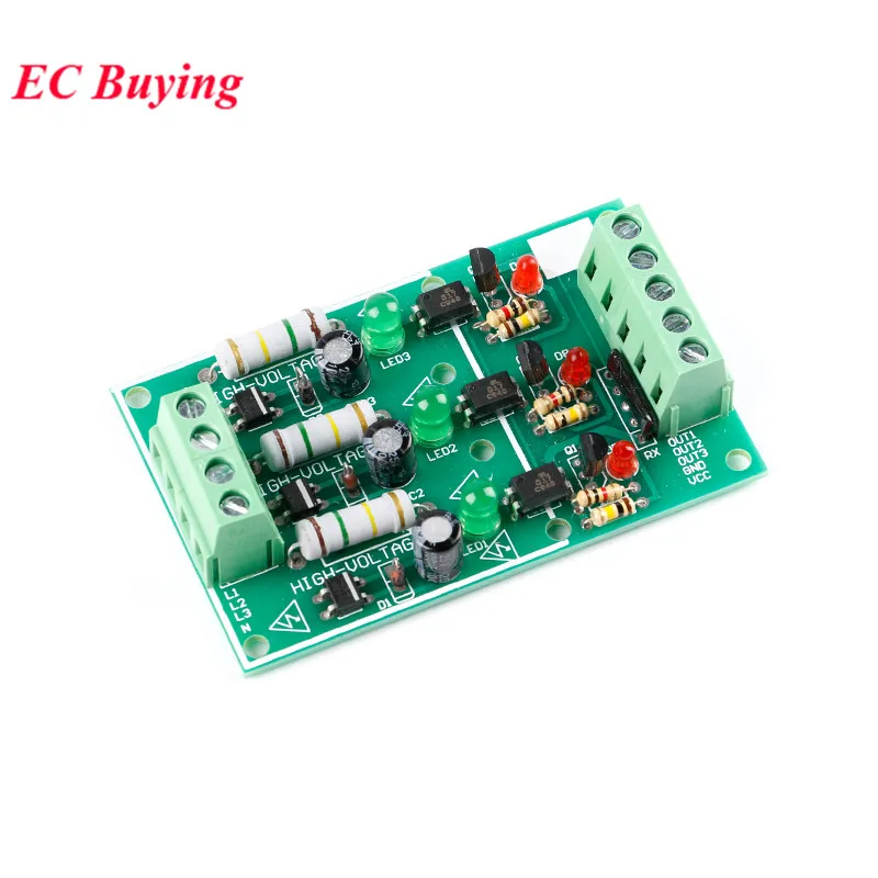 3CH 3 Channel AC 220V Optocoupler Isolation Board Module Isolated Testing No PCB Holder AC Detection Compatible with PLC Input