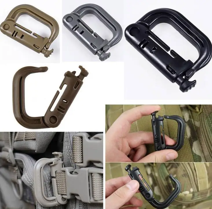 1000 pcs new Grimloc Molle Carabiner D Locking Ring Mount D-Ring Plastic Clip Snap Hook Black Buckle SN3951