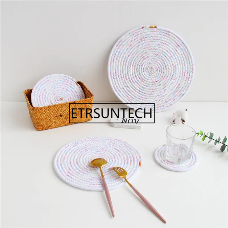 100pcs Round Cotton Line Placemat For Dining Table Tableware Pad Table Mat  Non Slip Table Mat Home Decoration Pad