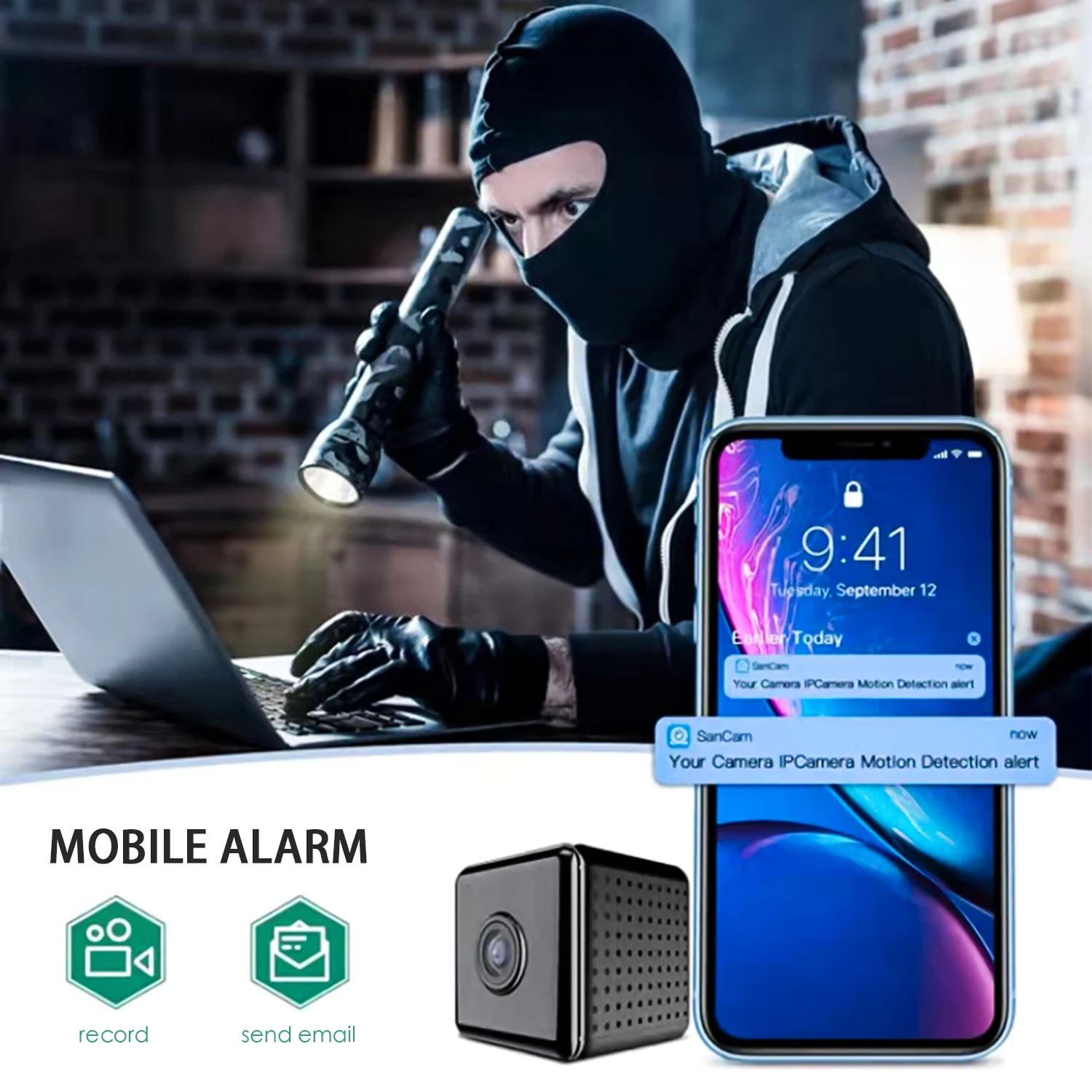 Home Camera WiFi Mini Camera Infrared night vision function, motion detection and alarm push to protect the family safely Camera