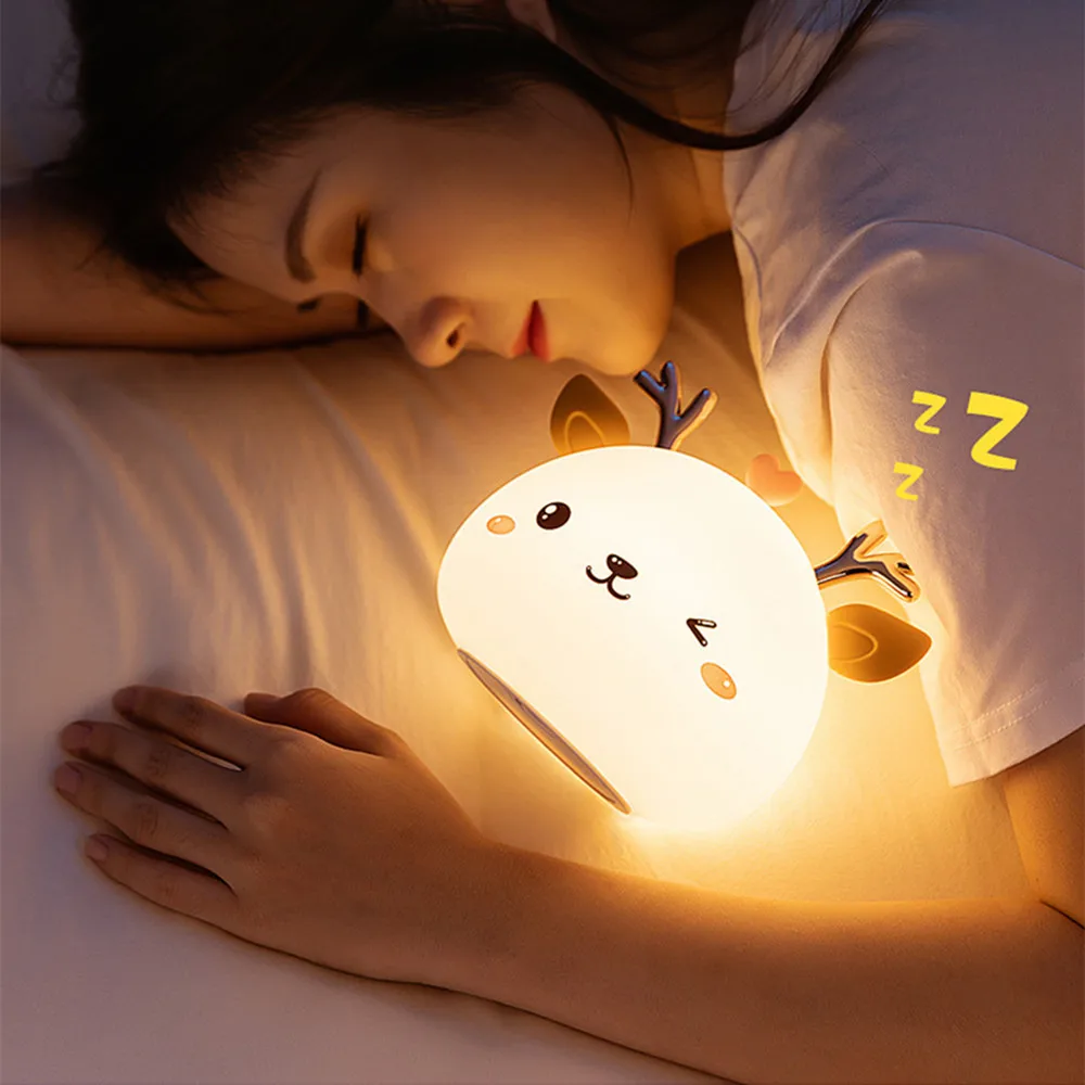 Love Deer Night Light Touch Sensor Remote Control Colorful Silicone USB Rechargeable LED Lamp for Children Kids Baby Girl Gift