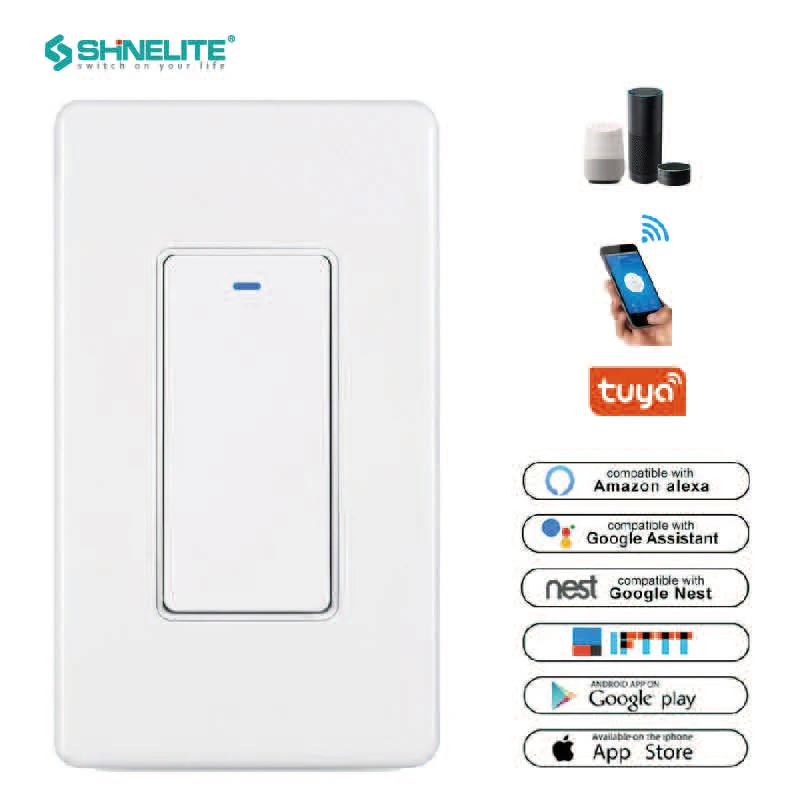 US Smart  Wifi Light Switch , 1 gang Push Button Wall Switch Tuya app 100-240V,  Works with Alexa and Google Home