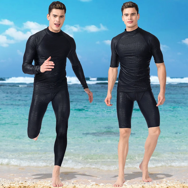 Black UV sharkskin swimsuit Surfing Diving suit Summer Beach Swimming Suit Men Swimwear Long short sleeve Shorts Pants Split Set