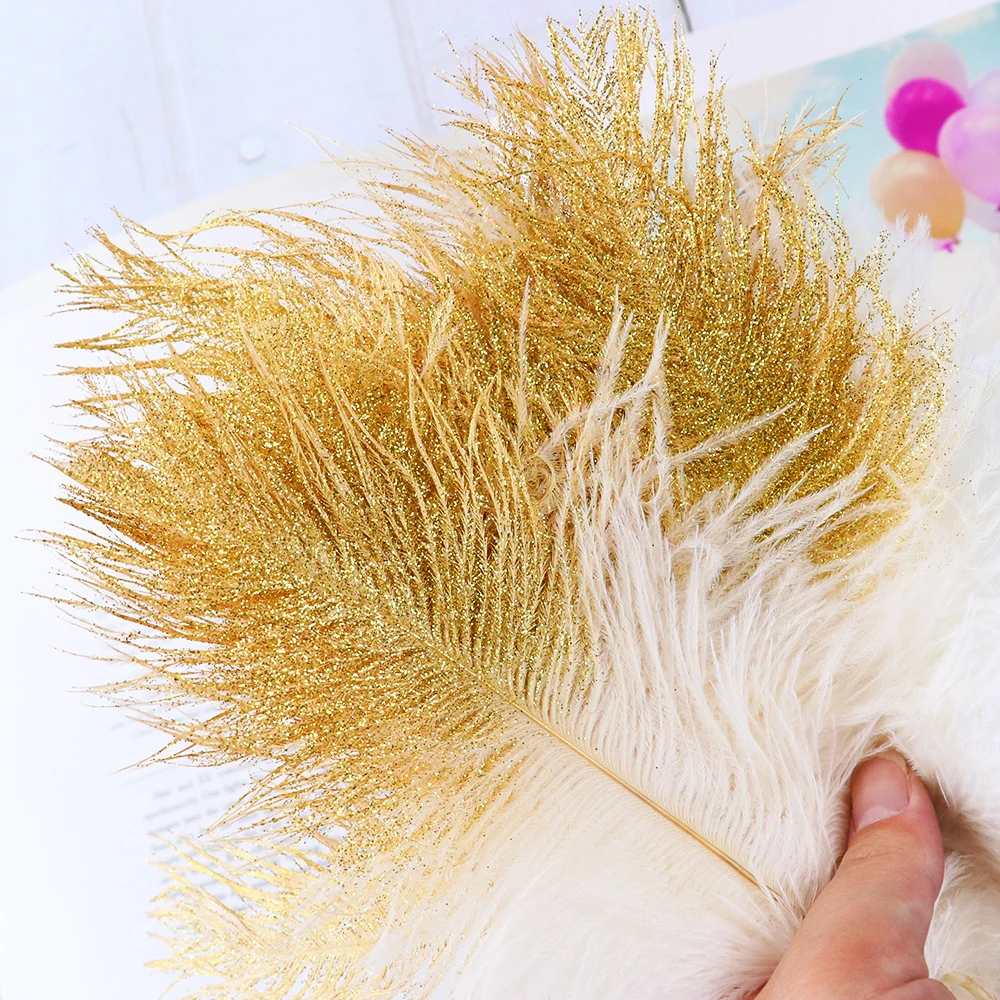 10PCS White Ostrich Feathers for DIY Jewelry Making Wedding Home Vase Carnival Accessory  Decoration Gold Plumes Crafts 15-20CM