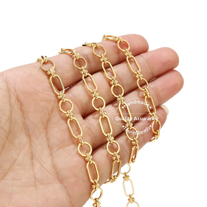 1m Gold Plated Raw Brass Handmade Chain Golden Bracelet Necklace Circle Link Chains for DIY Jewelry Making Accessories