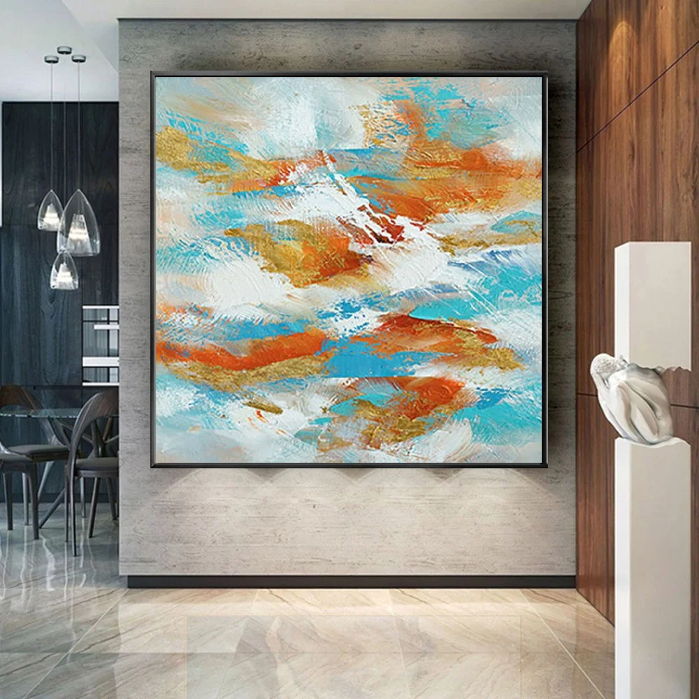 Hand-painted Oil Paintings Orange Outline Drawing Canvas Paint Abstract Fish Wall Painting Home Restaurant Corridor Decoration