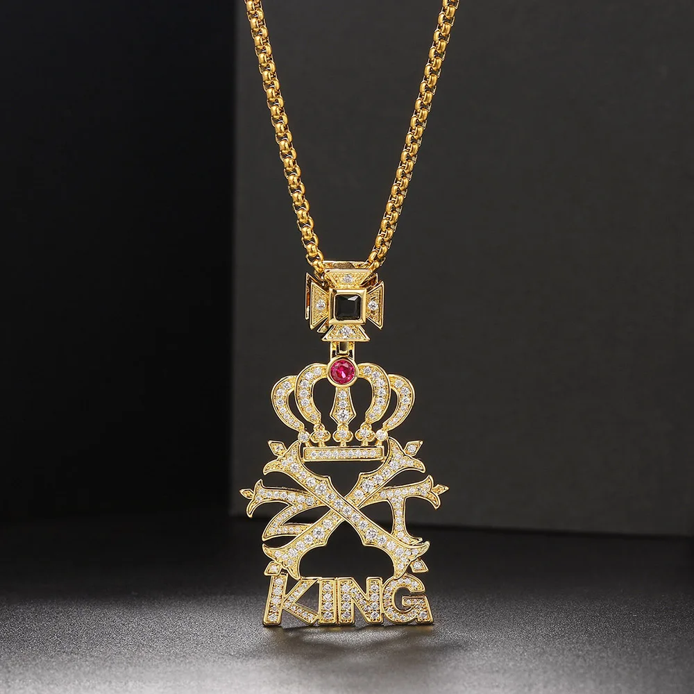 Rock King Crown Pendant Necklaces For Men Women HipHop Punk Stainless Steel Cuban Link Chain Choker Necklace Fashion Jewelry