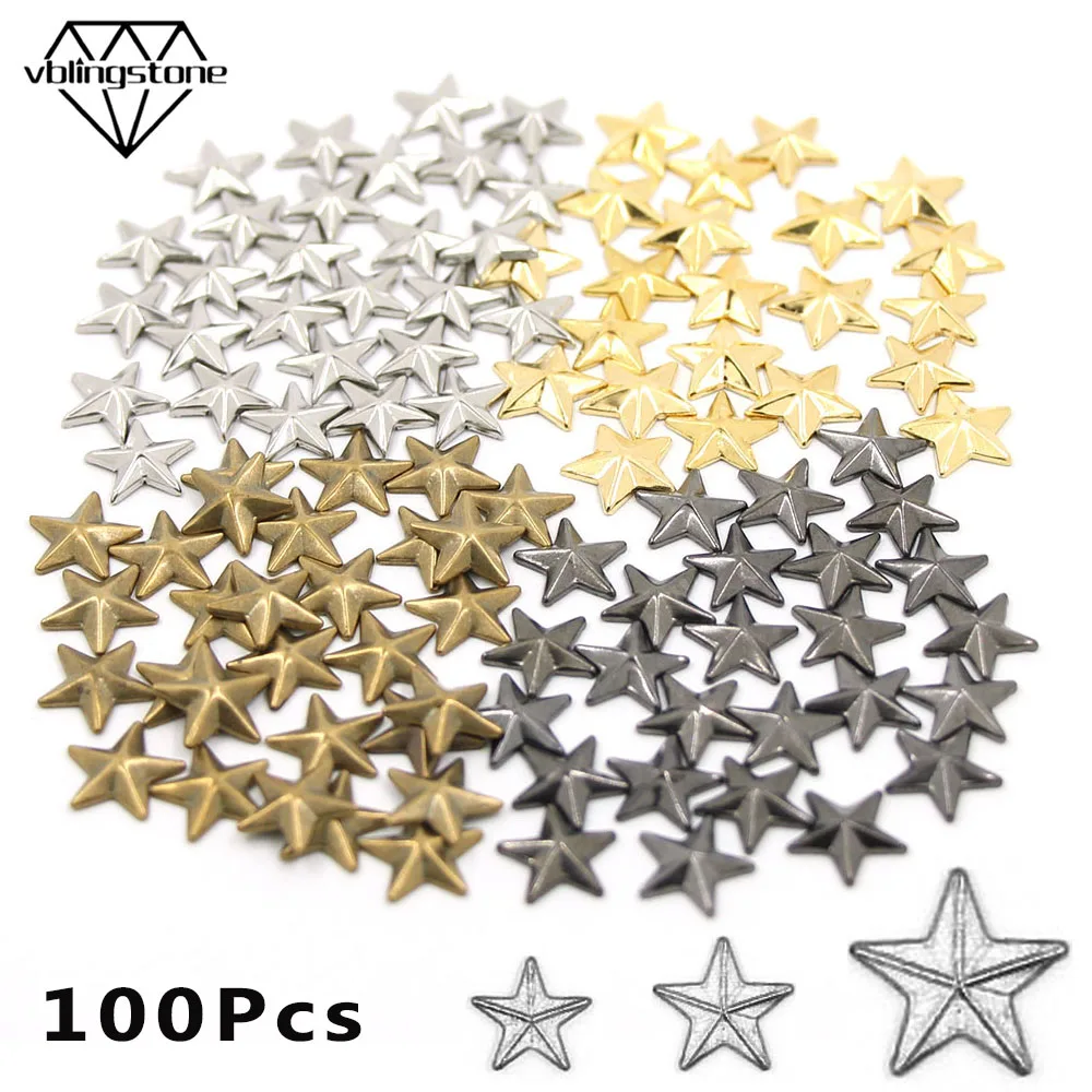 8/10/15mm Star Shape Hot Fix Stud 100pcs Hot Fix Rhinestuds Rivets On Clothes DIY Punk Accessories Gold Sliver Black Rhinestuds