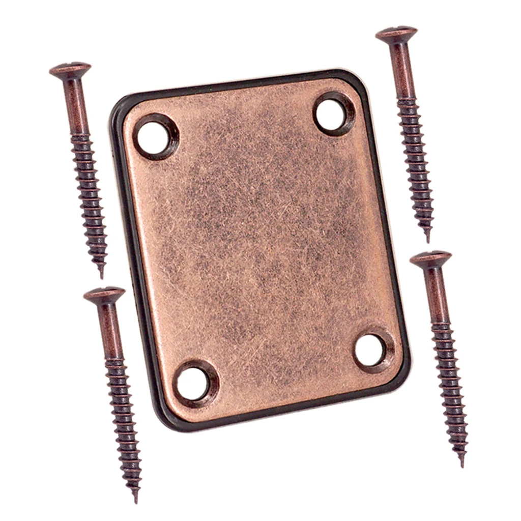 Electric Bass Guitar Neck Plate Neck Joint Plate with Screws - Copper Red